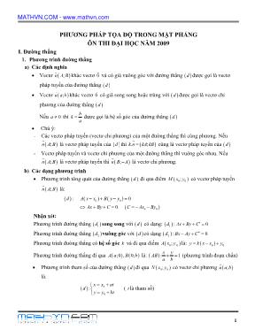 Phương pháp tọa độ trong mặt phẳng - Ôn thi Đại học